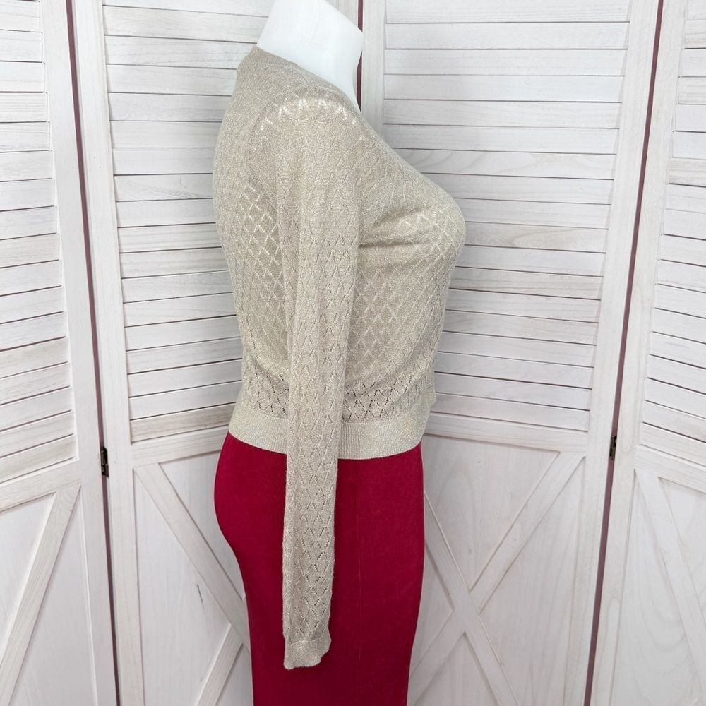 Mng Mango Pointelle Metallic Shimmer Button Up Ca… - image 3